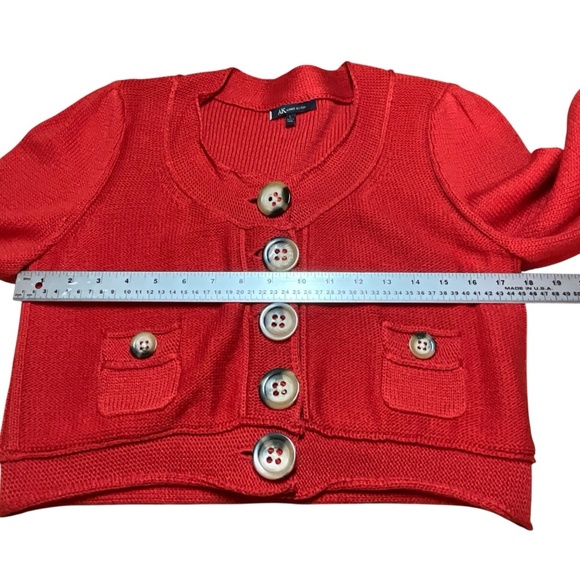 ANNE KLEIN Cotton / Silk Blend Button Front Cropped Cardigan Coral Red US Sz L - Picture 6 of 9